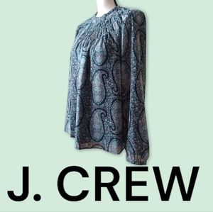 J. CREW XL Paisley Floral Print Top Green Turquoise 100% Polyester